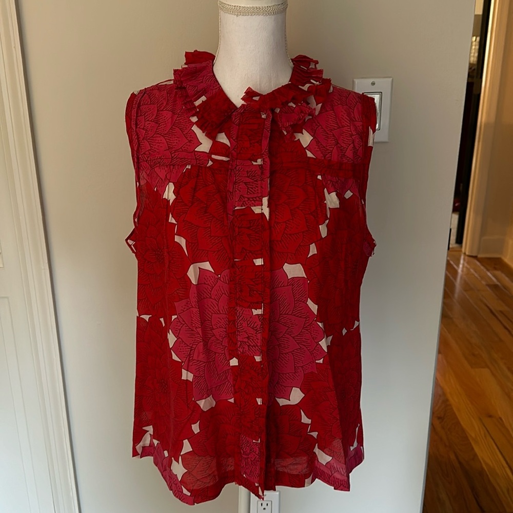 Tory Burch Red and Pink Floral Top
